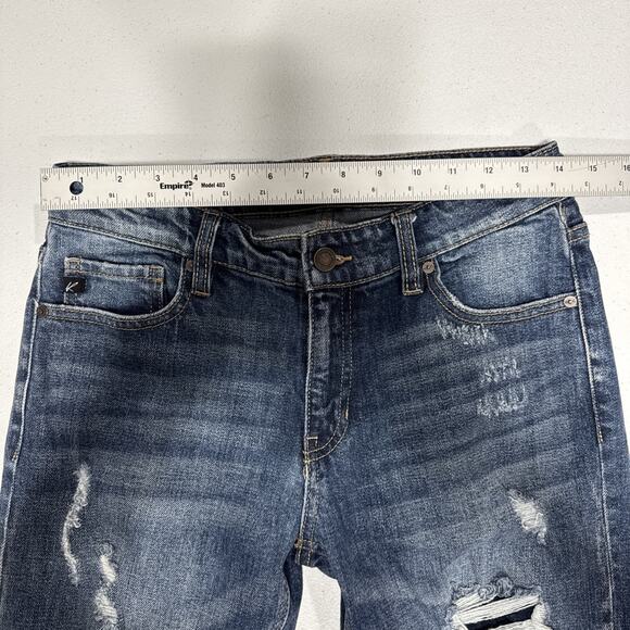 KanCan Women's Distressed Mid Rise Skinny Jeans Size 26 Denim Raw Hem Destroyed - Picture 8 of 15